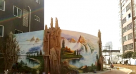 城市社区风景场景文化墙彩绘